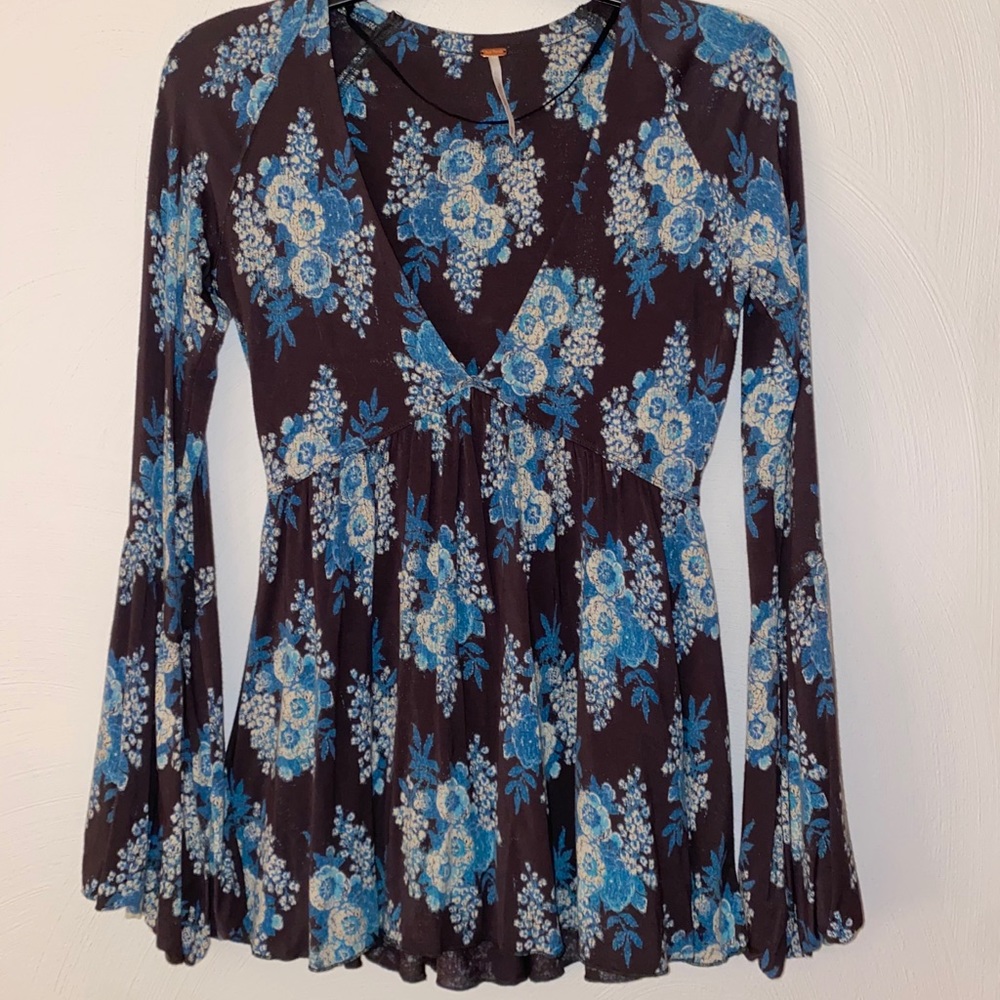 Free People Speakeasy Floral Longsleeve V-neck Top